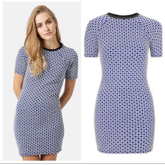 Topshop geometric bodycon mini stretch dress size 2 classy preppy academic 90’s - Picture 1 of 6